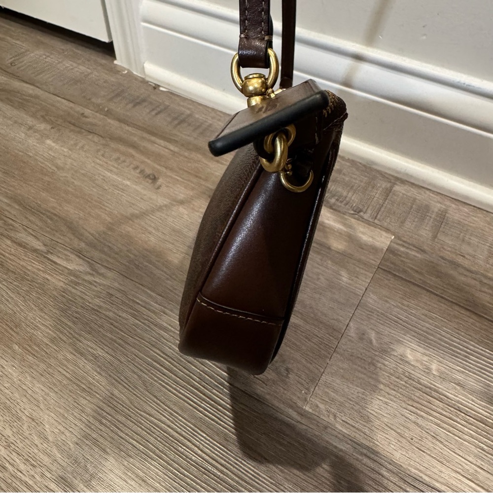 Coach Plaza Small Signature Canvas Slim Shoulder Bag in Brass/Maple - Picture 11 of 16
